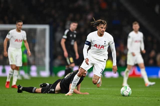 Dele Alli of Tottenham Hotspur breaks away with the ball during the UEFA Europa Conference League group G (Photo by Shaun Botterill/Getty Images)