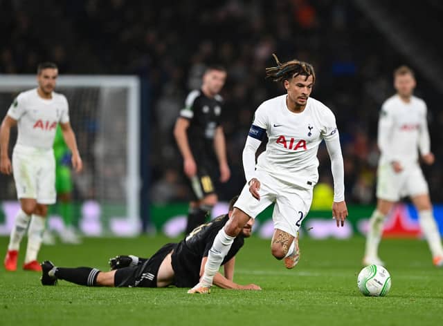 Dele Alli of Tottenham Hotspur breaks away with the ball during the UEFA Europa Conference League group G (Photo by Shaun Botterill/Getty Images)