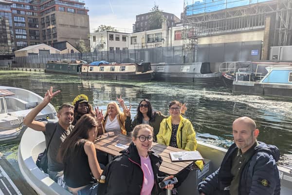 People enjoy their GoBoat trip in the Paddington Basin. Credit: Lynn Rusk