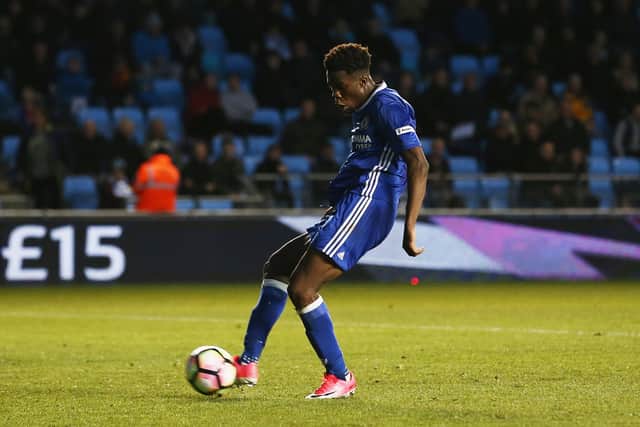 Ike Ugbo of Chelsea scores his sides first goal during the FA Youth Cup  (Photo by Jan Kruger/Getty Images)