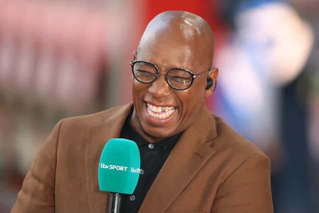 Ian Wright reports pitchside for ITV Sport television ahead of the FIFA Women’s World Cup 2023 Qualifier (Photo by Catherine Ivill/Getty Images)