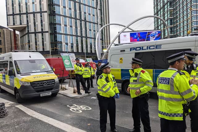 Police at the insulate Britain protest at Old Street roundabout. Credit: LondonWorld
