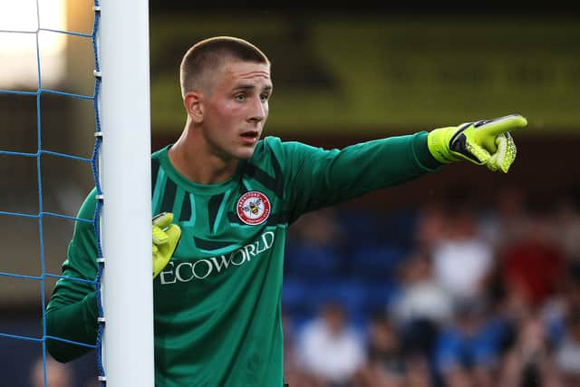 Patrik Gunnarsson of Brentford in action during the pre-season friendly between AFC Wimbledon (Photo by Ker Robertson/Getty Images)