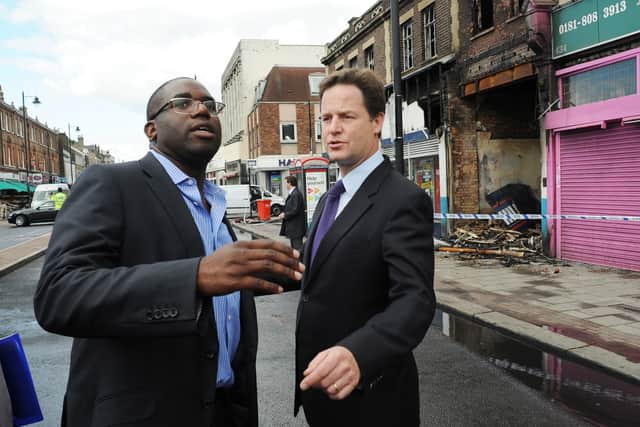 David Lammy with the then Deputy Prime Minister Nick Clegg after the Tottenham Riots. Credit: Stefan Rousseau - WPA Pool/Getty Images
