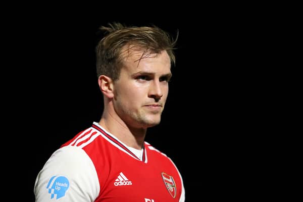 Rob Holding of Arsenal FC looks on during the Premier League 2 (Photo by James Chance/Getty Images)
