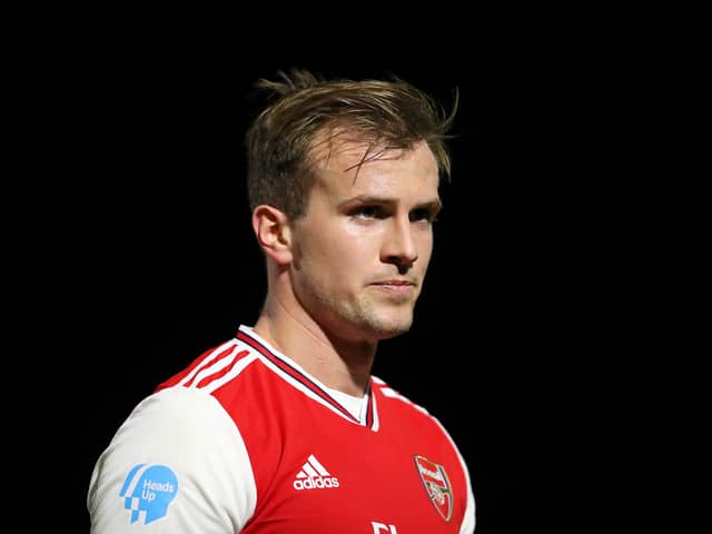 Rob Holding of Arsenal FC looks on during the Premier League 2 (Photo by James Chance/Getty Images)