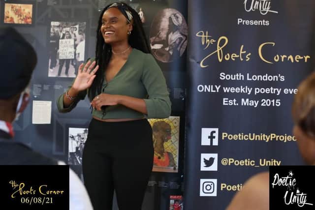 Grace Gachoki performing at Poetic Unity’s the Poets Corner event at the Black Cultural Archives. Credit: Poetic Unity