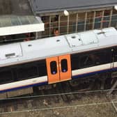 An overhead shot of the crash at Enfield Town station, north-east London, which injured two passengers. Credit: Robert Likovszki / SWNS