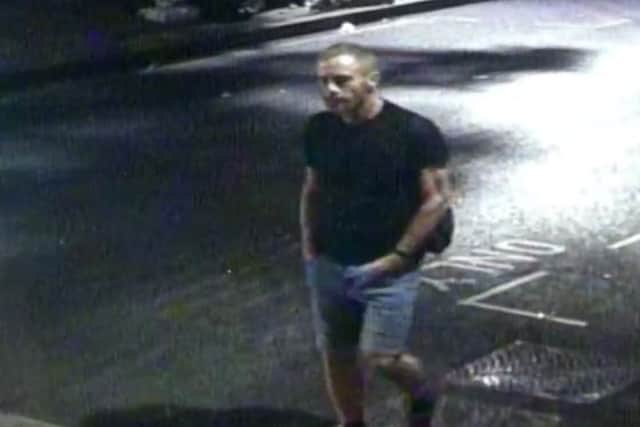 The first possible witness is described as medium build, with short, light coloured hair, wearing a dark t-shirt, light blue shorts, dark brown trainers and carrying a black backpack. Credit: Met Police