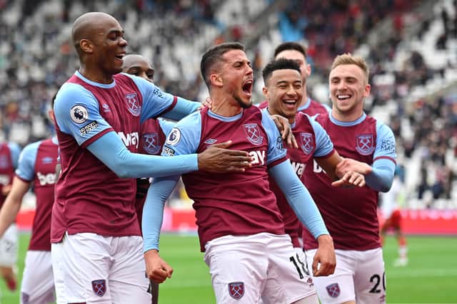 Pablo Fornals of West Ham United celebrates with teammates (Photo by Justin Tallis - Pool/Getty Images)