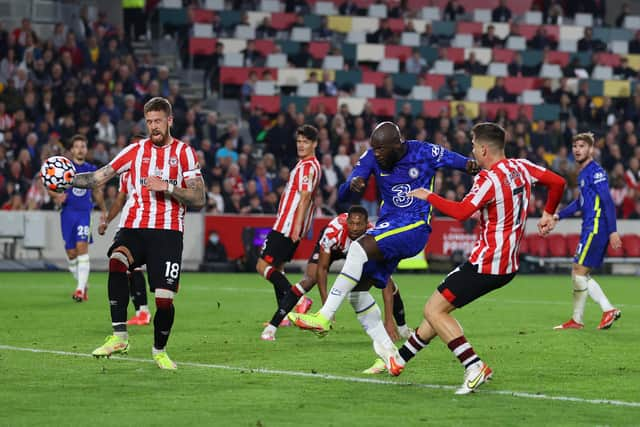 Romelu Lukaku of Chelsea shoots at goal during the Premier League match (Photo by Catherine Ivill/Getty Images)