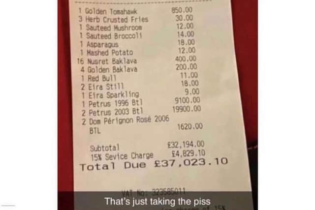 A £37,000 bill at Salt Bae’s new restaurant. Credit: Snapchat