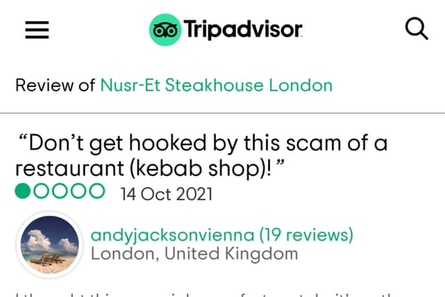 Andy Jackson’s review of Salt Bae’s new restaurant. Credit: TripAdvisor