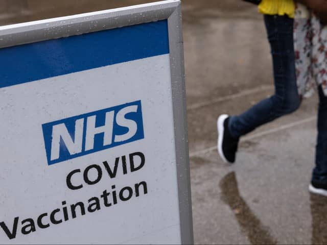 A sign for a Covid-19 vaccination centre.  (Photo by Dan Kitwood/Getty Images)