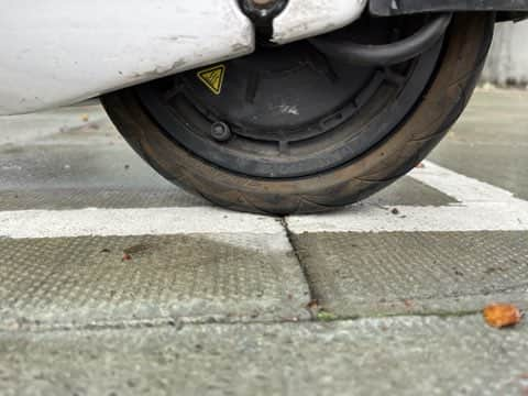 A Lime e-scooter tyre underinflated in Lambeth North