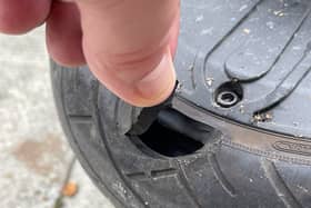 A split tyre on a TIER e-scooter on the B300 in London