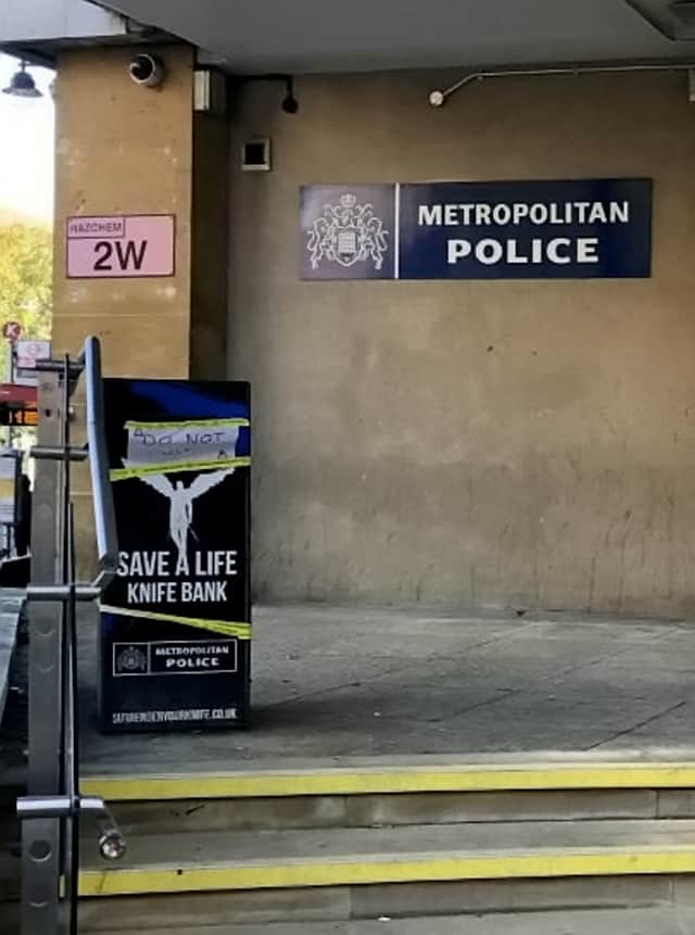 The state of the deposit bin outside Brixton police station in south London has caused outrage among fearful local residents. Credit: Gwyn Wright / SWNS