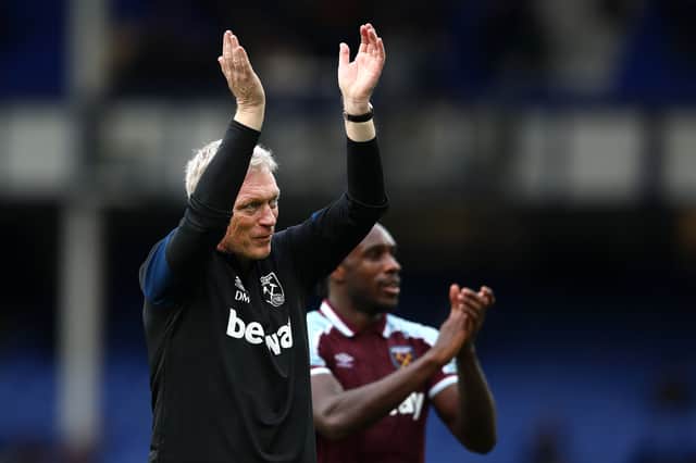 David Moyes, Manager of West Ham United acknowledges the fans following victory in the Premier League match (Photo by Jan Kruger/Getty Images)