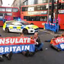 Insulate Britain protestors block Bishopsgate, Liverpool Street, this morning. Credit: Insulate Britain