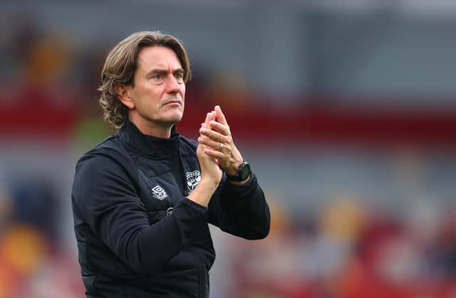 Thomas Frank, Manager of Brentford applauds the fans following defeat in the Premier League (Photo by Catherine Ivill/Getty Images)