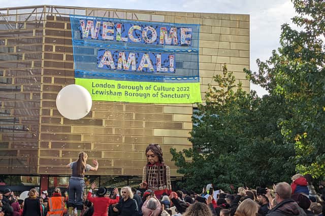 Little Amal arrives in Lewisham. Credit: Lynn Rusk