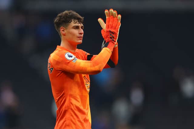 Kepa Arrizabalaga of Chelsea  during the Premier League match Photo by Catherine Ivill/Getty Images)