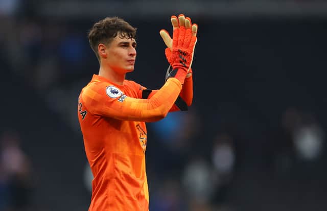 Kepa Arrizabalaga of Chelsea  during the Premier League match Photo by Catherine Ivill/Getty Images)