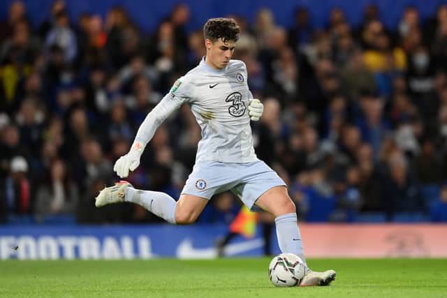 Kepa Arrizabalaga of Chelsea  during the Carabao Cup Round of 16 match (Photo by Justin Setterfield/Getty Images)