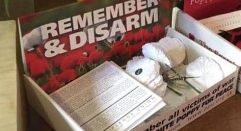 BBC presenters will be able to wear white poppies if they so wish (Pic from Peace Pledge Union) 