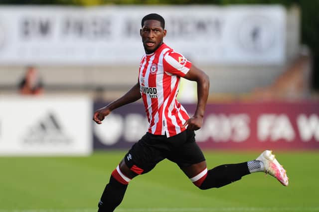 Shandon Baptiste of Brentford runs with the ball during the Pre-Season Friendly match (Photo by Alex Burstow/Getty Images)
