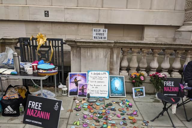 The Free Nazanin protest in Whitehall. Credit: Lynn Rusk