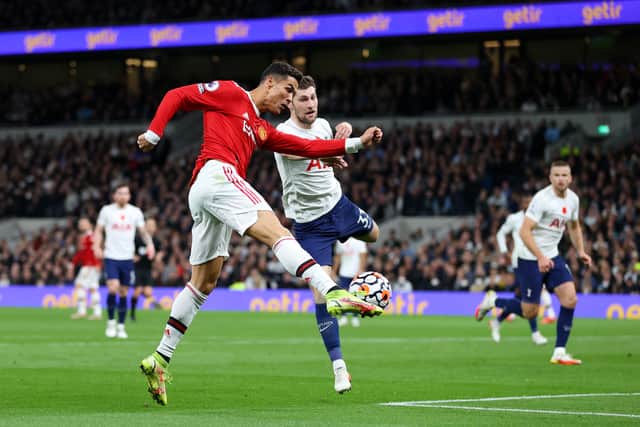 Cristiano Ronaldo scores against Tottenham. Credit: Getty.
