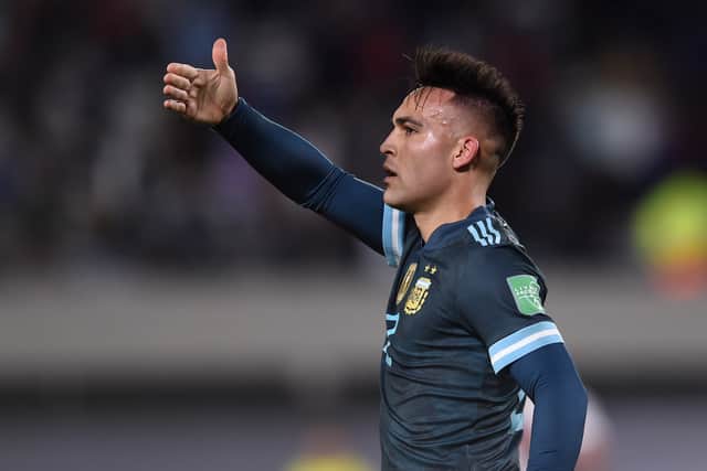  Lautaro Martinez of Argentina celebrate after scoring . (Photo by Marcelo Endelli/Getty Images)
