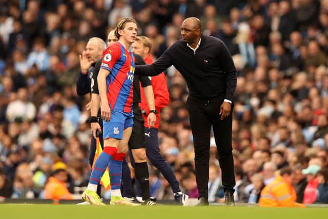  Conor Gallagher of Crystal Palace speaks with Patrick Vieira (Photo by Naomi Baker/Getty Images)