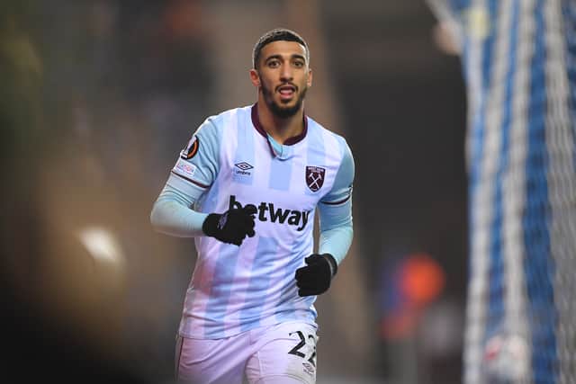 Said Benrahma of West Ham United celebrates after scoring their team's second (Photo by Frederic Scheidemann/Getty Images)