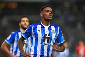 Alexander Isak celebrates scoring for Real Soceidad. Picture: ANDER GILLENEA/AFP via Getty Images