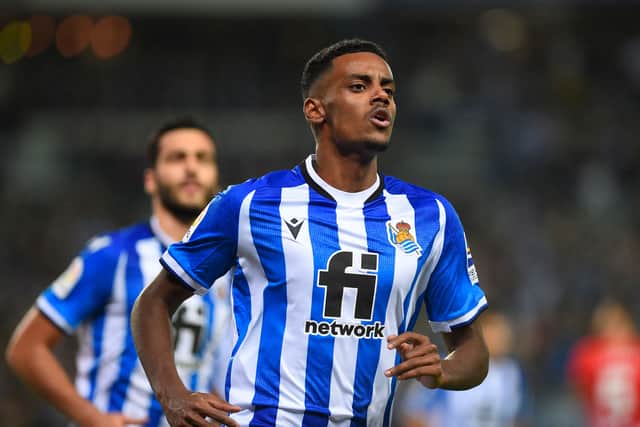 Alexander Isak celebrates scoring for Real Soceidad. Picture: ANDER GILLENEA/AFP via Getty Images