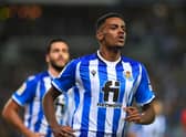 Alexander Isak celebrates scoring for Real Soceidad. Picture: ANDER GILLENEA/AFP via Getty Images