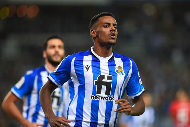 Alexander Isak celebrates scoring for Real Soceidad. Picture: ANDER GILLENEA/AFP via Getty Images