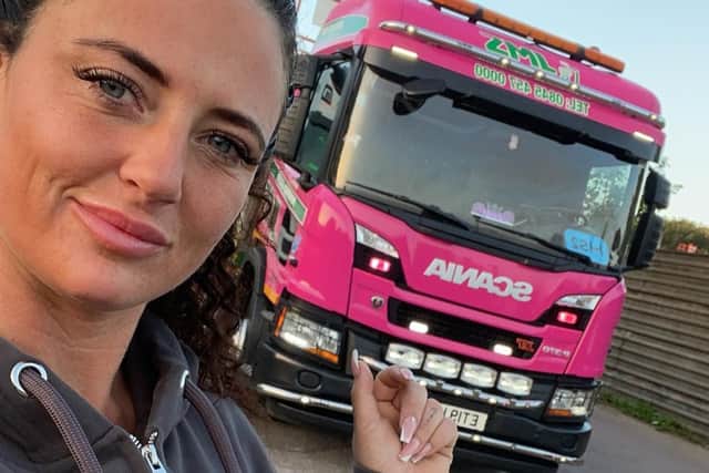 Jodi Smith says “lorry driving isn’t a man’s job - I can do it with a full set of acrylics”. Credit: PinkTrucker90/Instagram
