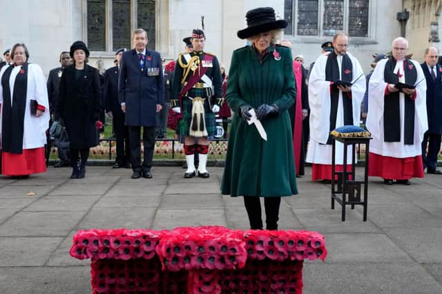 Britain’s Camilla, Duchess of Cornwall and Patron of the Poppy Factory attends the 93rd Field of Remembrance at Westminster Abbey. Credit: FRANK AUGSTEIN/POOL/AFP via Getty Images