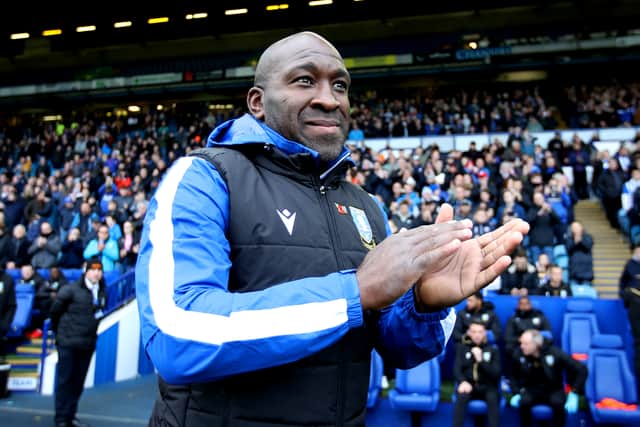 Darren Moore, Manager of Sheffield Wednesday applauds the fans (Photo by George Wood/Getty Images)