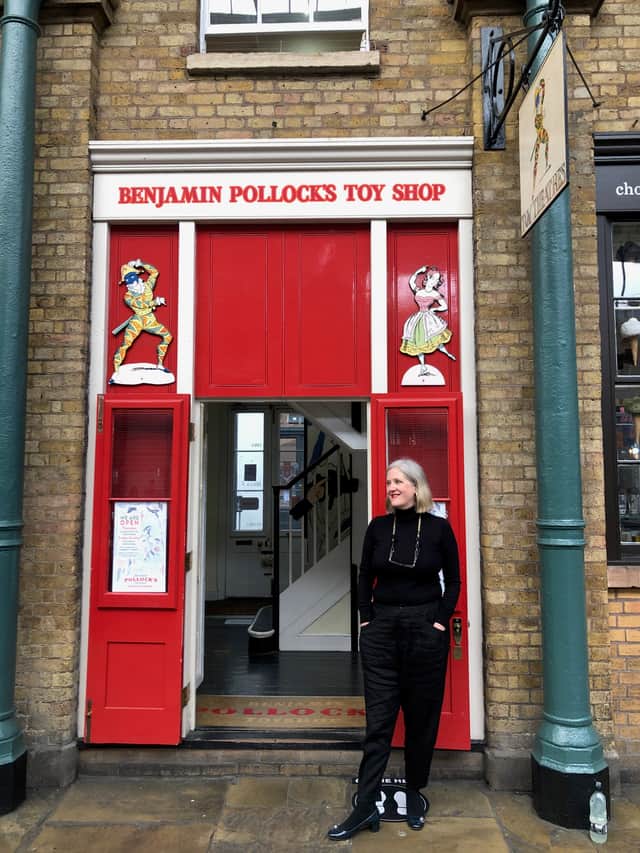 <p>Louise Heard of Benjamin Pollock’s Toy Shop guides us around Covent Garden. Credit: Louise Heard</p>