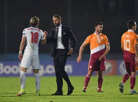 Conor Gallagher of England shakes hands with Gareth Southgate, Manager of England  (Photo by Alessandro Sabattini/Getty Images)