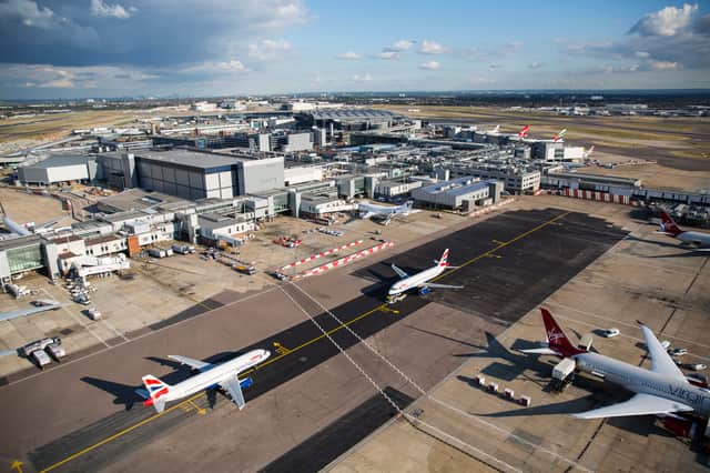 <p>A general view of aircraft at Heathrow Airport </p>