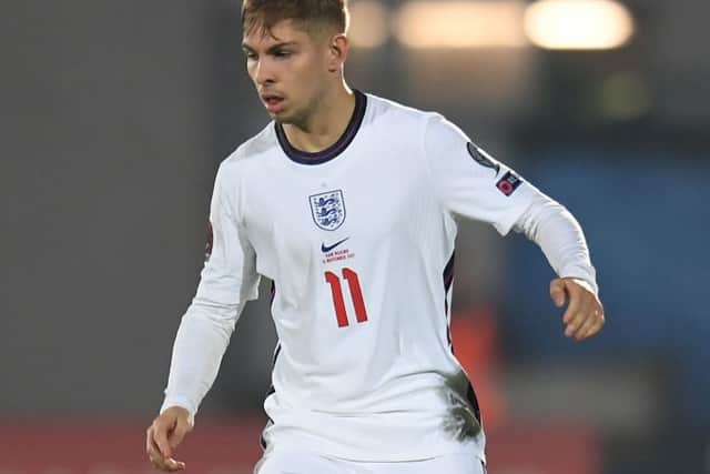 Emile Smith Rowe of England  in action during the 2022 FIFA World Cup Qualifier match between San Marino and England. Credit: Alessandro Sabattini/Getty Images