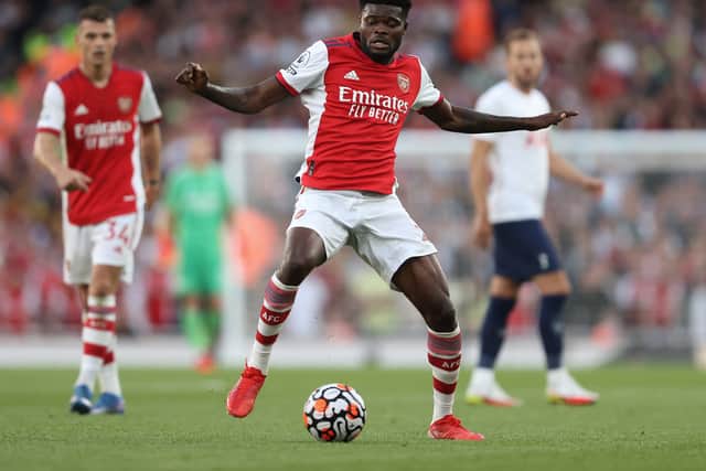 Thomas Partey of Arsenal in action during the Premier League match (Photo by Julian Finney/Getty Images)