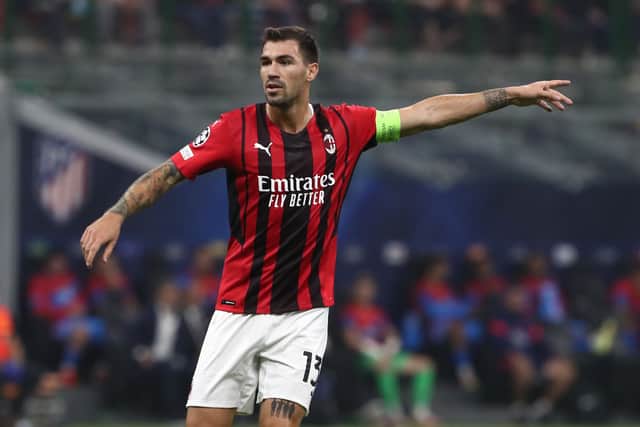 SEPTEMBER 28: Alessio Romagnoli of AC Milan gestures during the UEFA Champions League  (Photo by Marco Luzzani/Getty Images)
