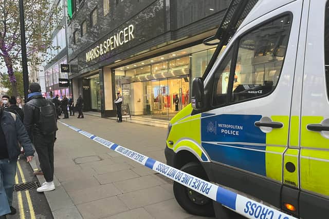 A Met Police van on Oxford Street. Photo: BBC Radio London