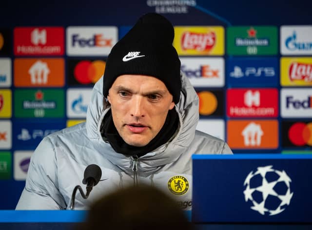  Thomas Tuchel, head coach of Chelsea during the press conference after the UEFA Champions League  (Photo by David Lidstrom/Getty Images)